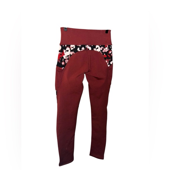 BSP | High-Waist Maroon Pocket Leggings with Floral Panels | Size Small - Picture 2 of 14